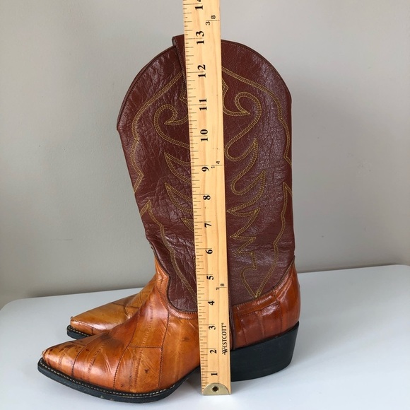 Vintage Sergey Cabrini Exotic EEL Cognac Brown Leather Western Cowboy Boots - Picture 13 of 15